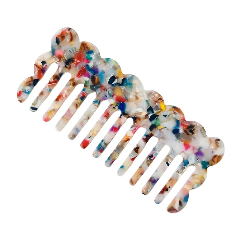 Cellulose Acetate Wide Tooth Pocket Hair Comb Colorful Marble Stone Leopard Print Wavy Trim Detangling Hairbush Hairdressing Too: A