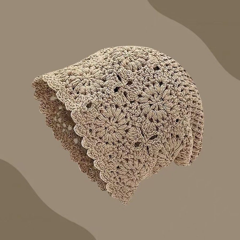 Bohemian Style Crochet Flower Knitted Hat Thin Korean Lace Woven Cap Handmade Apparel Accessories Hollowed Out Beanie Cap Casual: Red