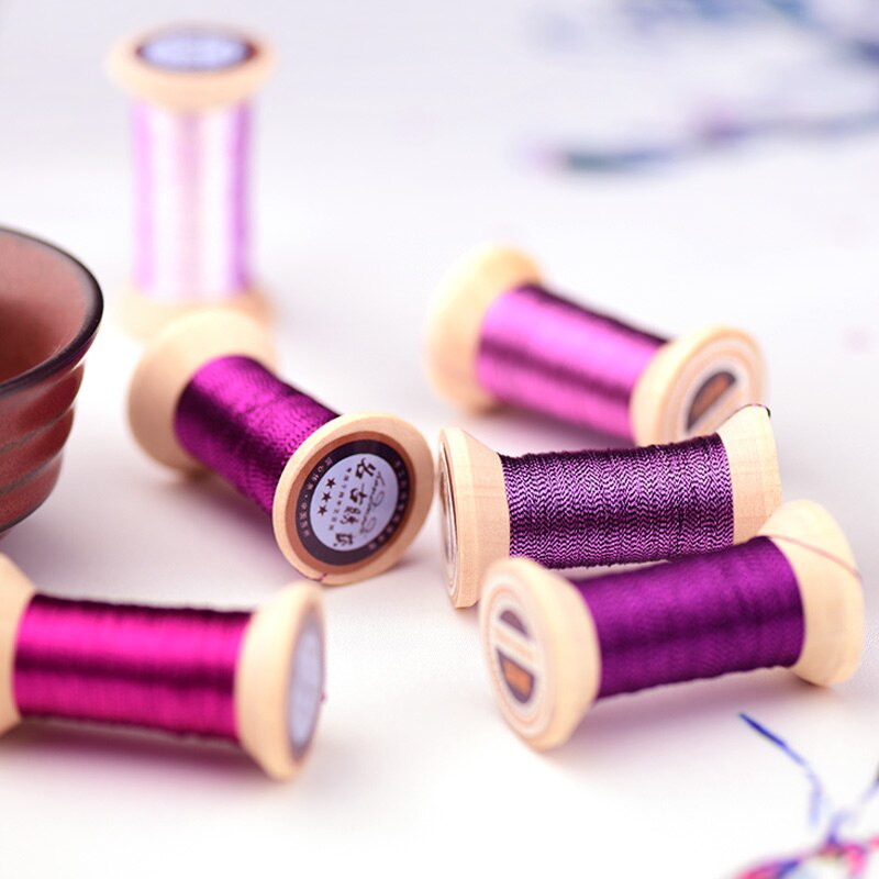 Serie rosa violeta de hilo de oro/hilo de bordado francés/carrete de bordado/hilo de bordado dorado colorido/50 metros/rollo