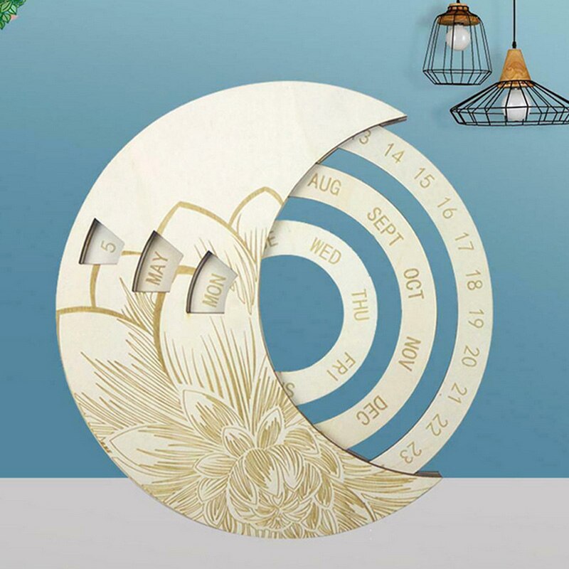Wooden Calendar Circular Everlasting Perpetual Calendar Wall Hanging Ornaments Decorative Xmas Christmas Advent Calendars