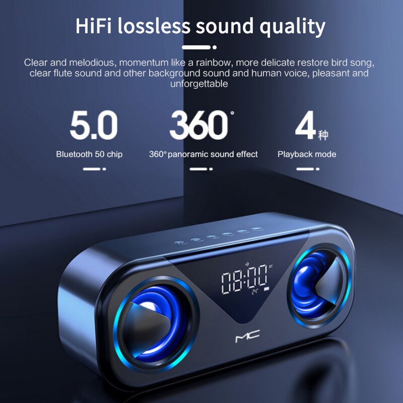 Alarm Clocks Wireless Bluetooth Speakers Bass Stereo LED Display Support TF Card AUX USB Smart Alarm Atmosphere Light Portable
