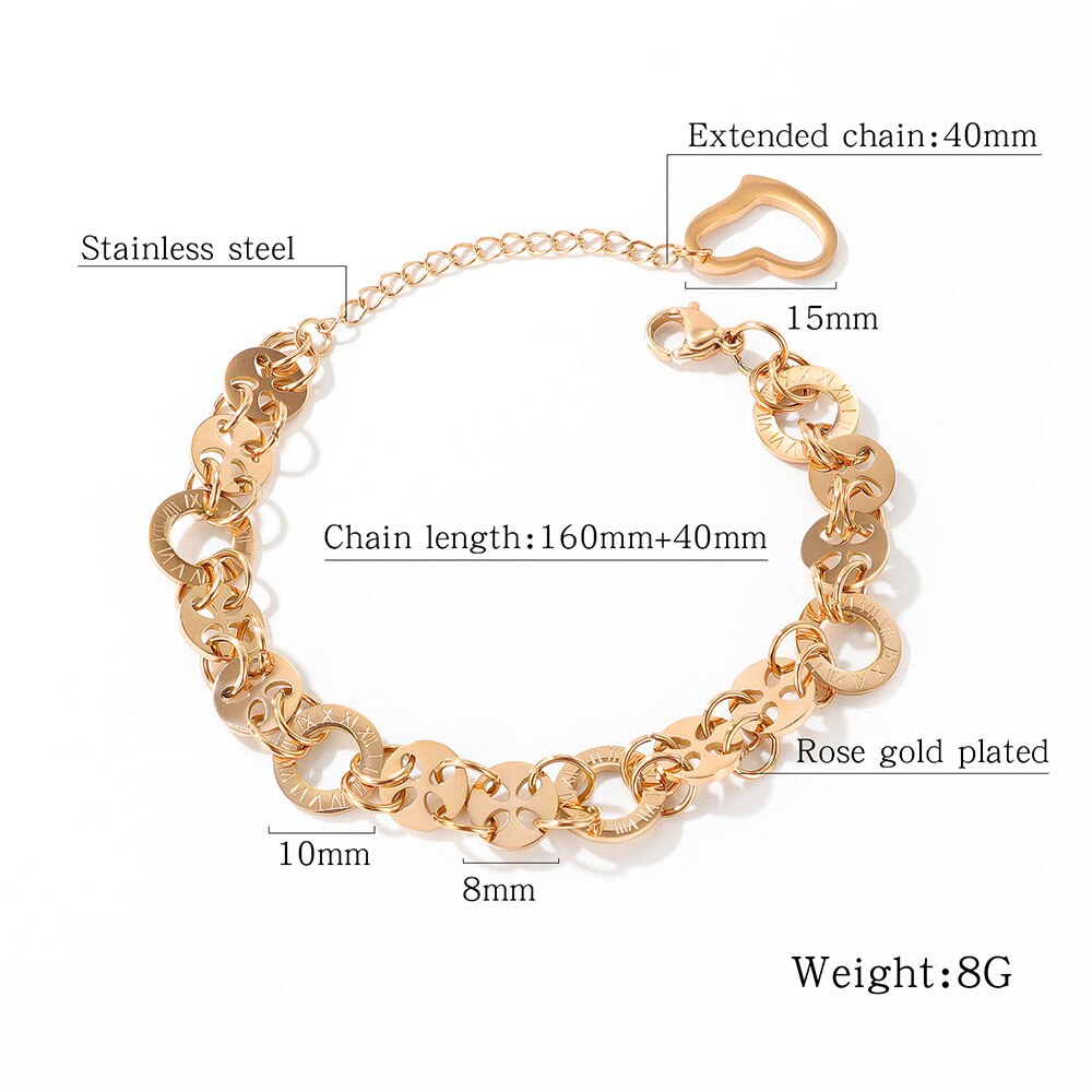 Lokaer moda aço inoxidável amor círculo numerais romanos charme pulseiras bohemia link & chain pulseira para meninas femininas b17094