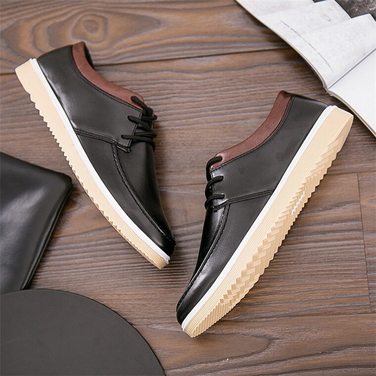 Herenschoenen in britse stijl, jeugdschoenen van wild splitleer, platte veren met zachte onderkant, lichtgewicht, ademende schoenen  tm0044: Zwart / 2 43