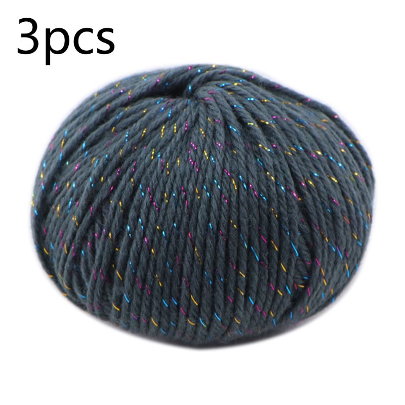 3 Roll 2 Strand Medium Thick Acrylic Fiber Hand Knitting Yarn Colorful Shiny Metallic Crochet Wool Thread for DIY Scarf: O
