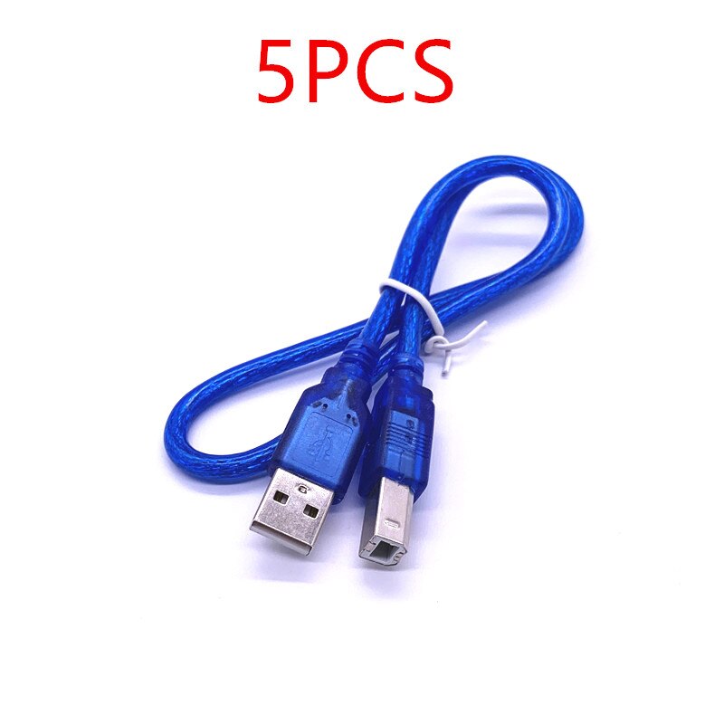 5x Transparent Blue 50cm USB 2.0 Printer Cable Type A Male To Type B Male Dual Shielding High Speed