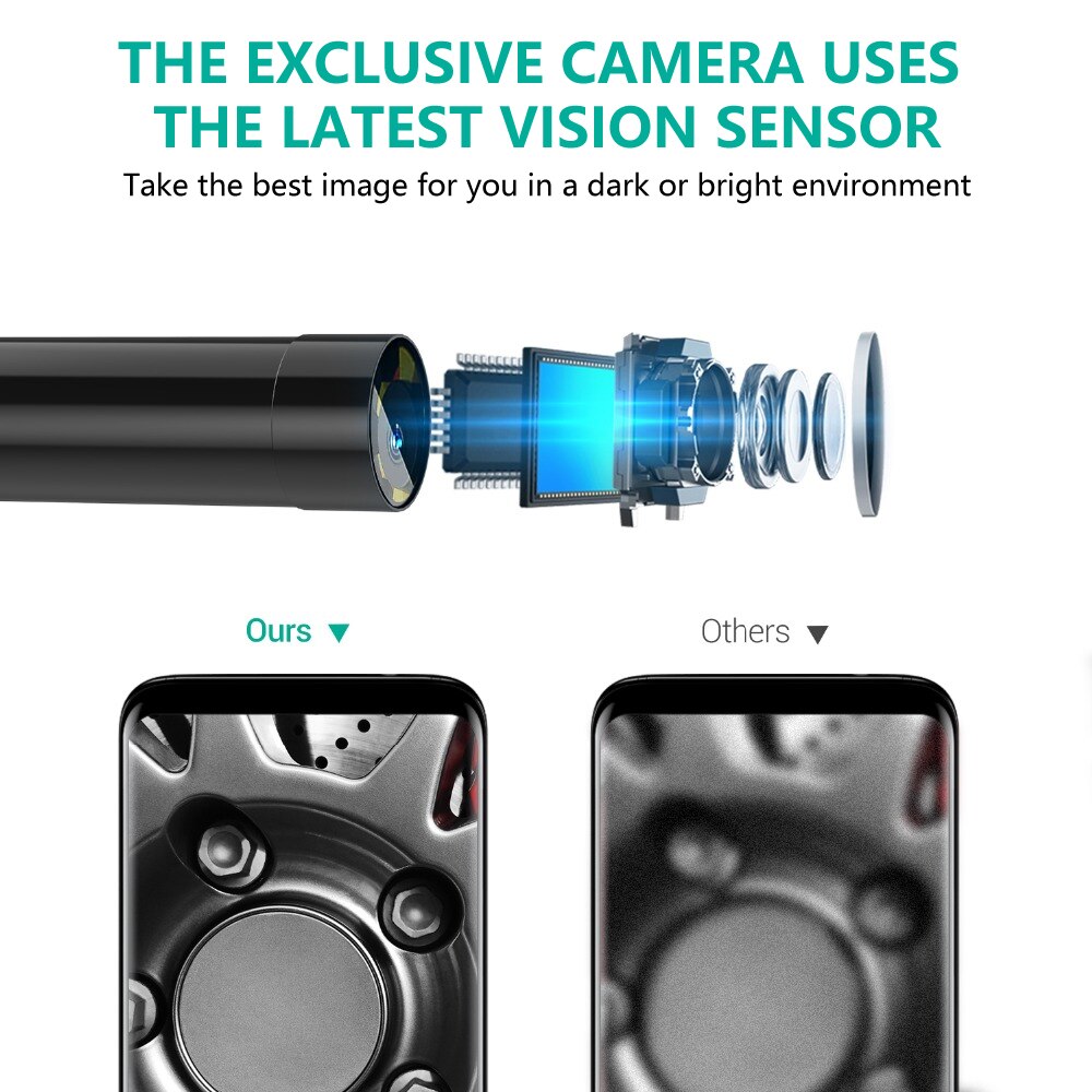 Moman EOM1 Endoscope Camera with 8 Adjustable LEDs, Hose Cable, Semi