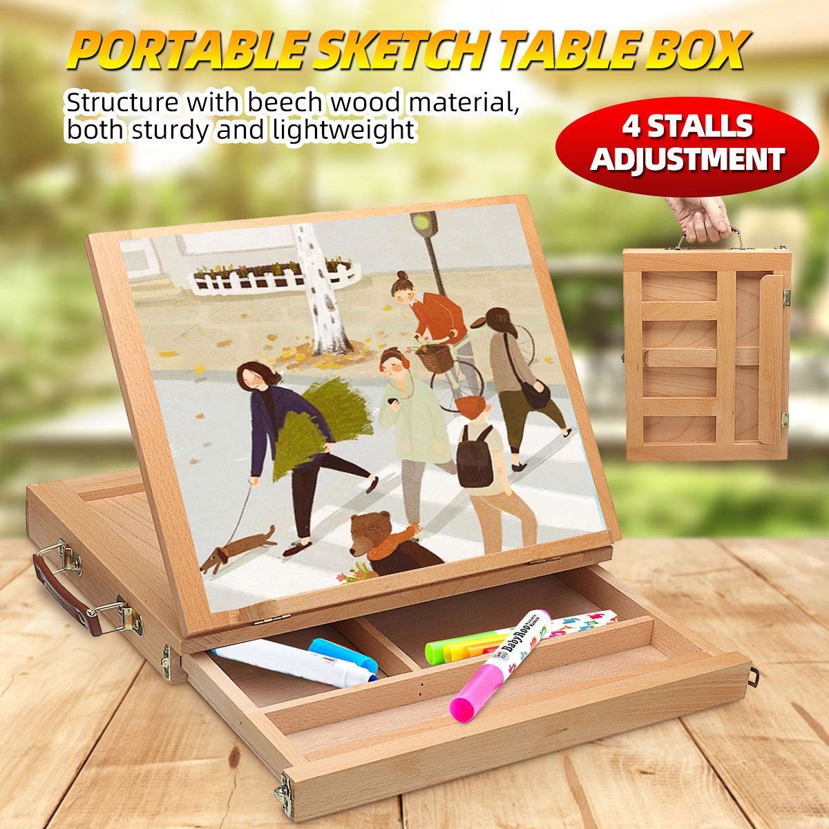 Portable Wooden Drawers Artist Table Desk Top Easel Stand Sketch Box Painting