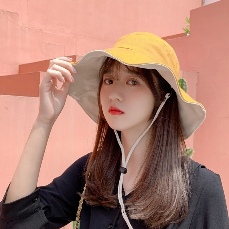 GOUTER Both Sides Broad-brimmed Hat Japanese Style Women Outdoor UV Protection Bucket Hat Foldable Wide Brim Hat Beach Sun Hat