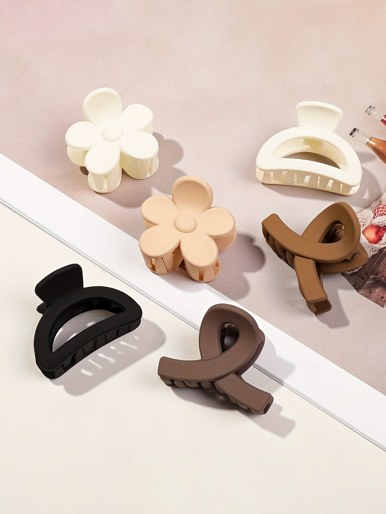 5 pinzas pequeñas antideslizantes para el pelo mate con flores, accesorios de peinado cuadrados para mujeres y niñas, pinzas para el cabello semicirculares para cabello fino