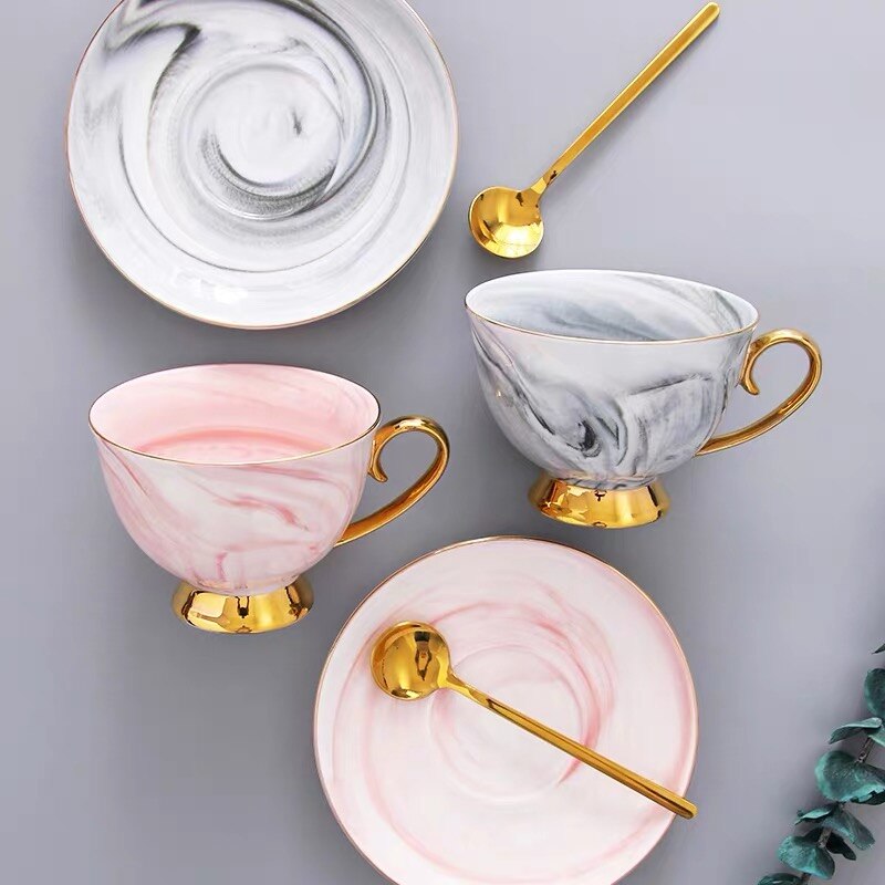 European luxury coffee cup and saucer set gold afternoon tea cup coffee cup milk cup home office marble ceramic cup