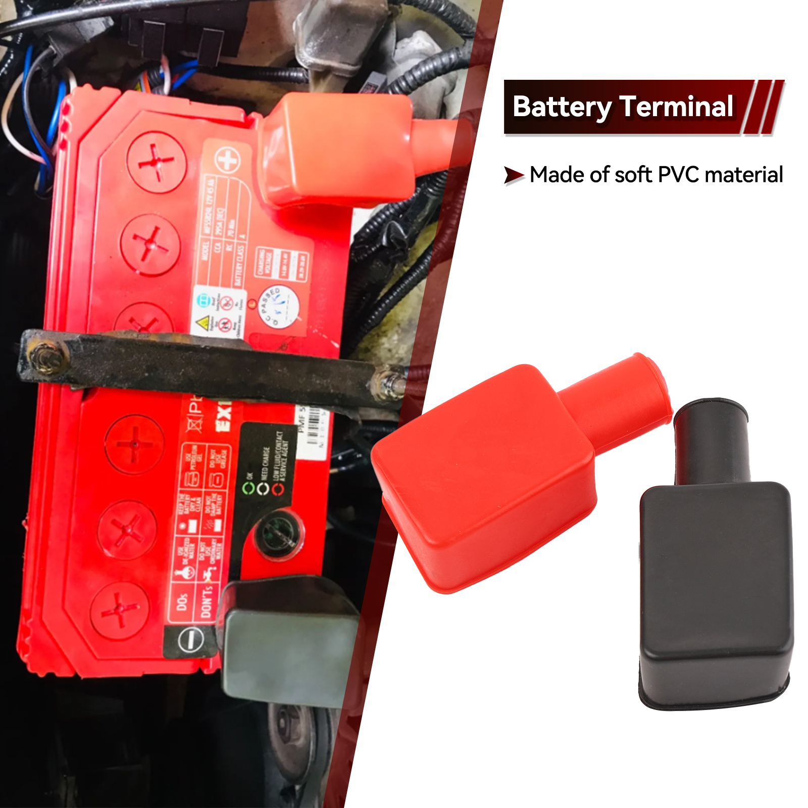 Tapa de Terminal de batería de coche Universal, cubiertas de terminales positivas negativas, Protector de baterías de repuesto, accesorios para coche, 1 par