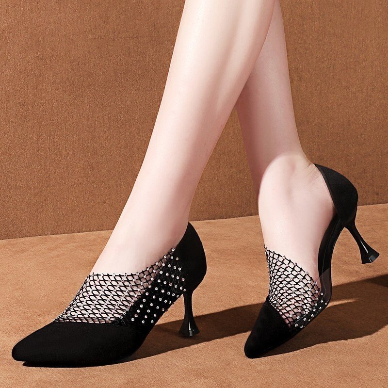 Femmes de luxe chaussures de mariage talons hauts strass Slik femme pompes bout pointu chaussures de fête talons minces printemps automne nouveauté
