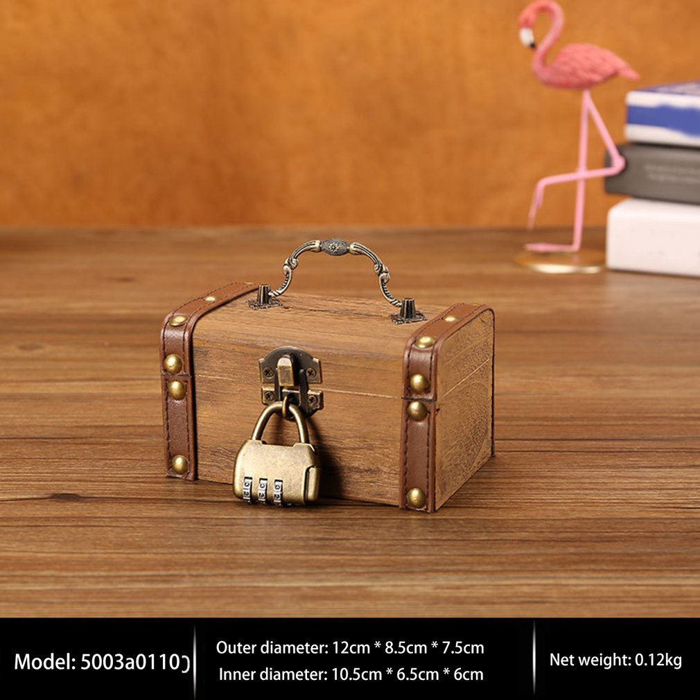 Household Small Safe Deposit Box Child Little Girl Wooden Piggy Bank Retro Desktop Storage Box