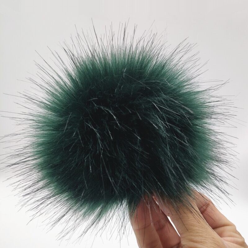 Boule en fausse fourrure colorée pour bonnets 12cm, pompon en fourrure artificielle pour bonnet, sac pour chaussures avec bouton-pression: green