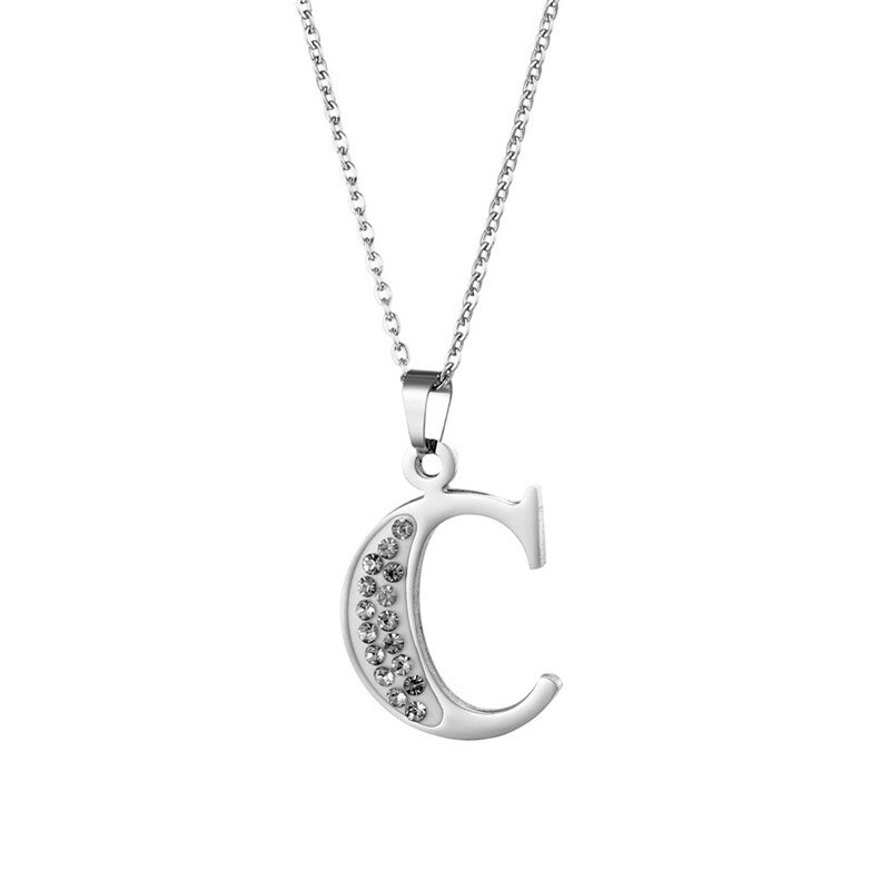 modisch Edelstahl Zirkon A-Z Alphabet Anhänger Kette Halskette Für Frauen Männer Punk Initial Buchstaben Name Halskette Schmuck: C