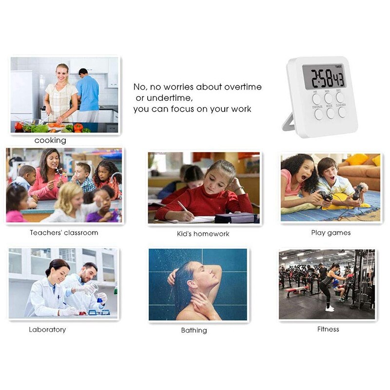 Kitchen Timer, 2 in 1 Timer and Clock, 24-Hours Digital Timer with on & Off Button, Loud Alarm, netic Backing, Big Digit, Sta