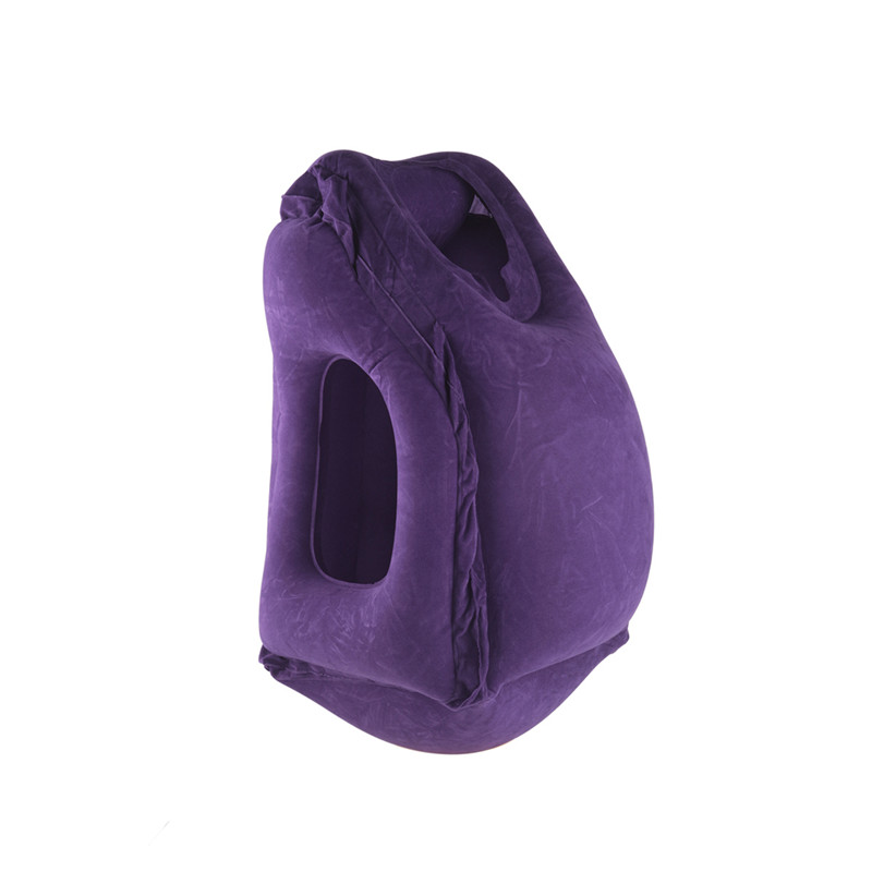 Inflatable air pillow travel pillow headrest Chin support cushions for airplane Car Office rest neck nap pillow: Purple