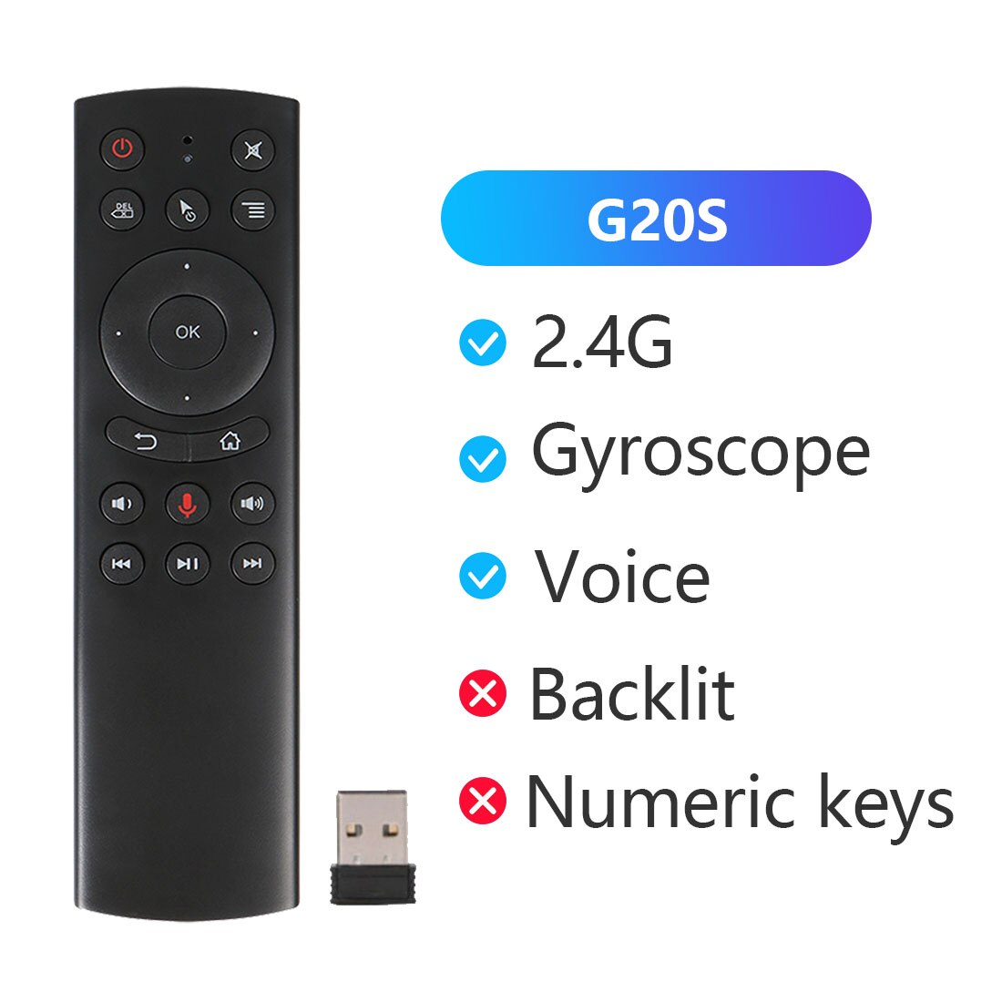 L8 stjerner  g20s 2.4g trådløs luftmus gyro stemmestyring sensing universal mini tastatur fjernbetjening til pc android tv box: G20s