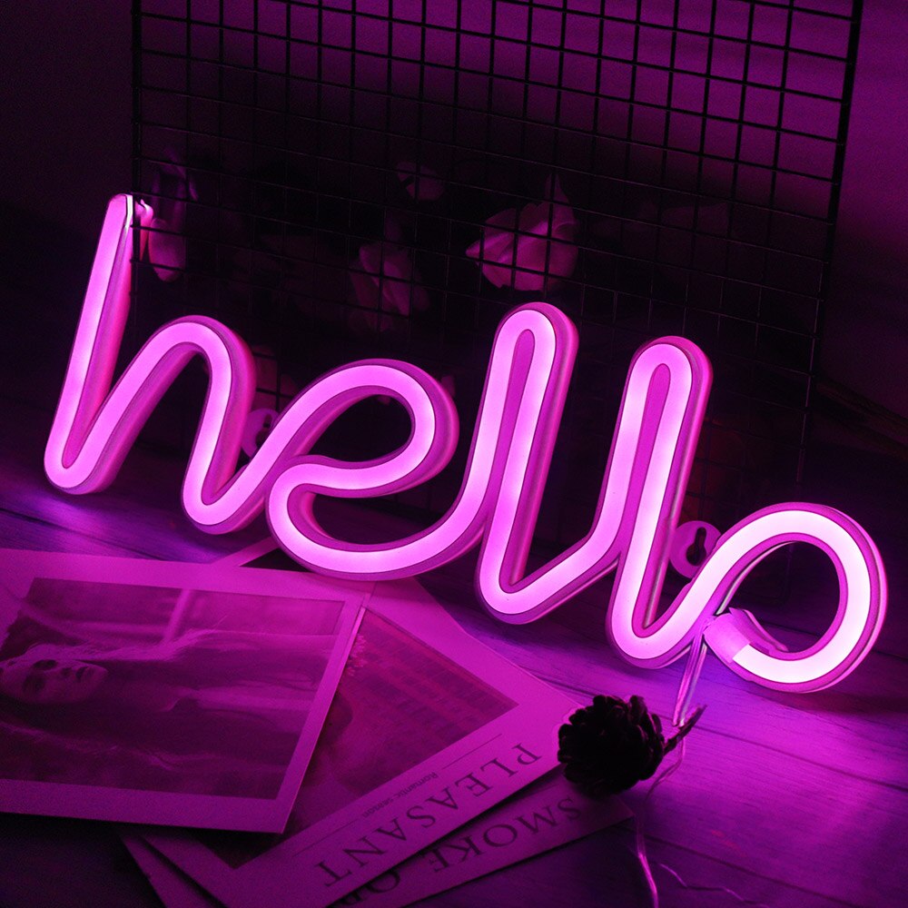 Led hej neonskylt ljus bokstäver neon dekorationer lampa panel för julfest bröllop rum dekor vägglampa: Hej rosa