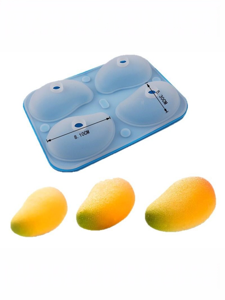 3D Mango Chocolate Mold 4-Cavity Silicone Mousse Mold Easy Release Mold For Pudding DIY Baking Mould