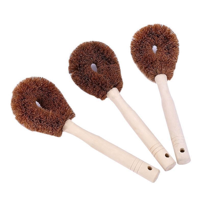 Toilet Bowl Brush Natural Coconut Brown Non-stick Oil Long Handle Pot Brush Holder For Toilet WC Brush Bathroom Accessories