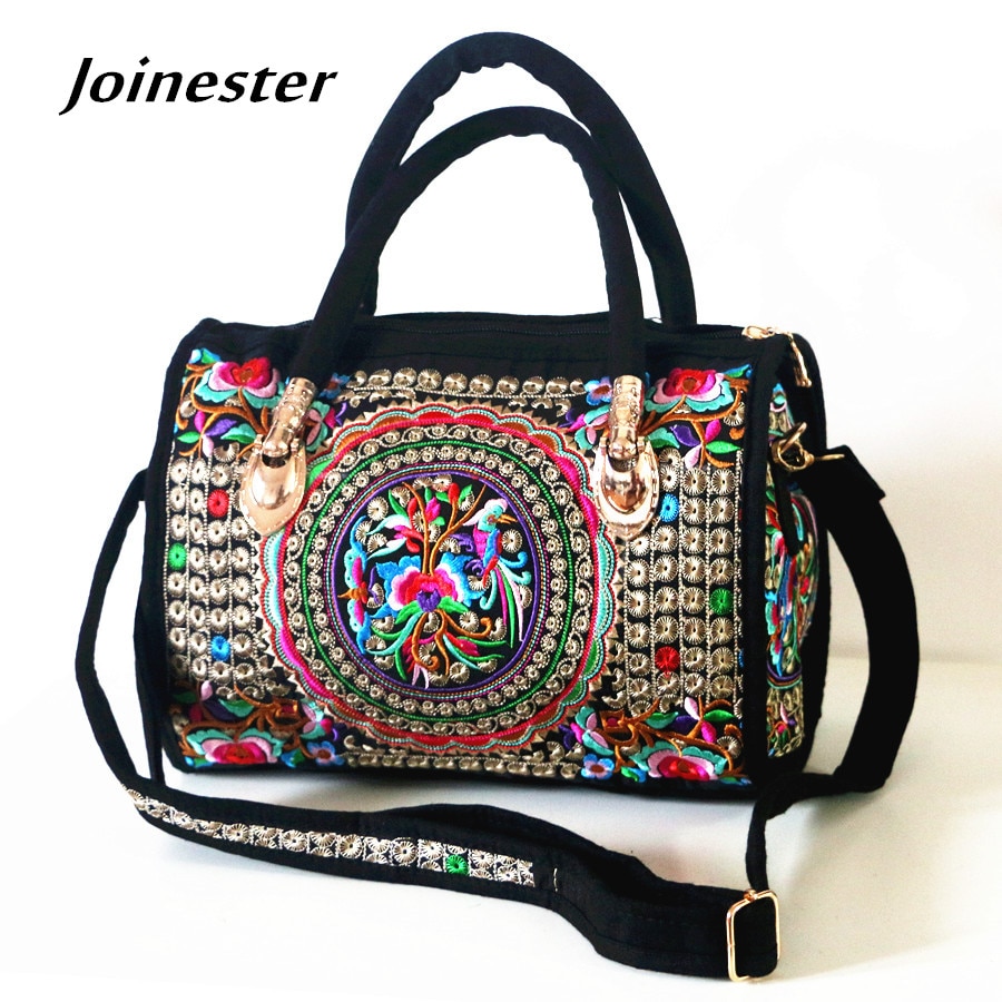 Women's Canvas Handbags Casual Shoulder Bag Floral Embroidered Ethnic Bag Vintage Messenger Bag Ladies Crossbody Bag