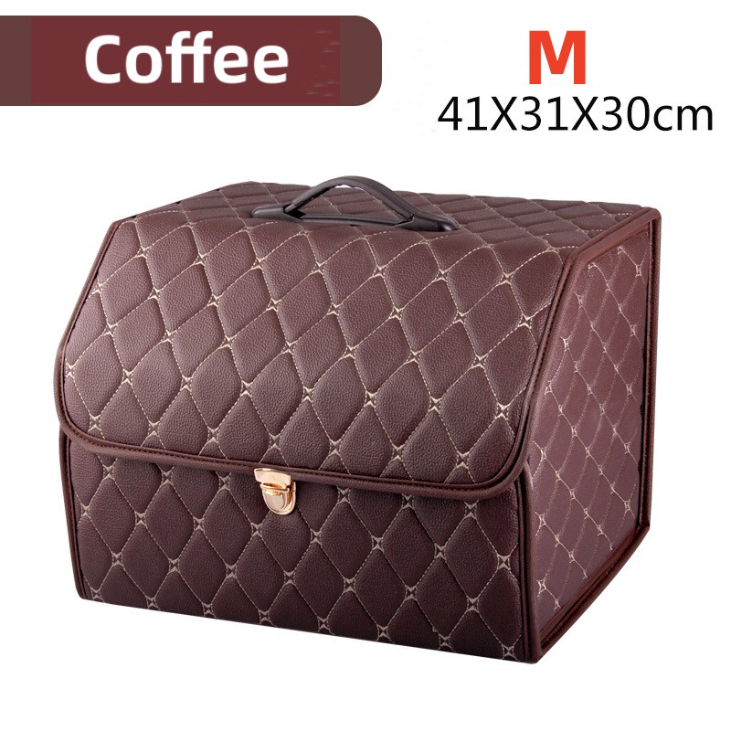 Boîte de rangement de coffre de voiture, grande capacité, sac de rangement d'outils multi-usage automobile, rangement pliable en cuir pour boîte de rangement d'urgence: Kaki