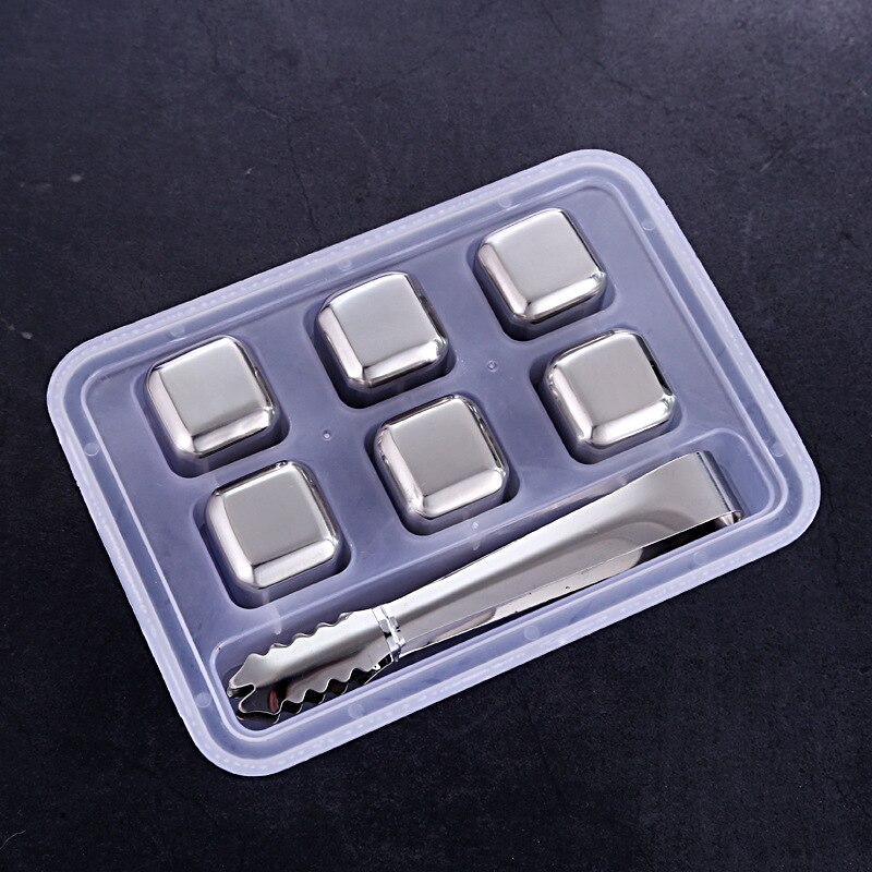 304 Rvs Ice Cubes, Metal Quick Vriezer Ijsblokjes, Iced Artefact, Bier Whisky Ijsblokjes, wijn Set Ijsblokjes: 6pcs  box  clip