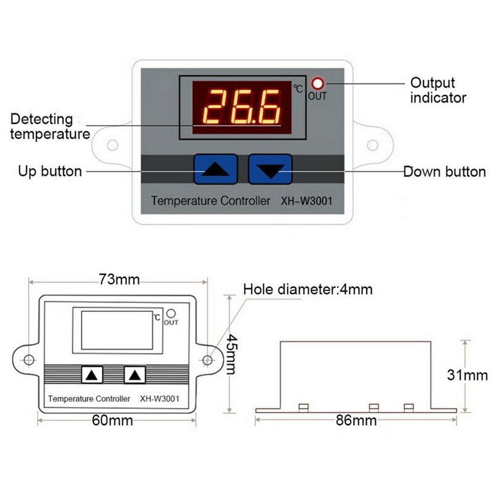 12V 24V 220VAC Digital LED Temperature Controller XH-W3001 For Incubator Switch Cooling Thermostat NTC Sensor Heating Q7Q2