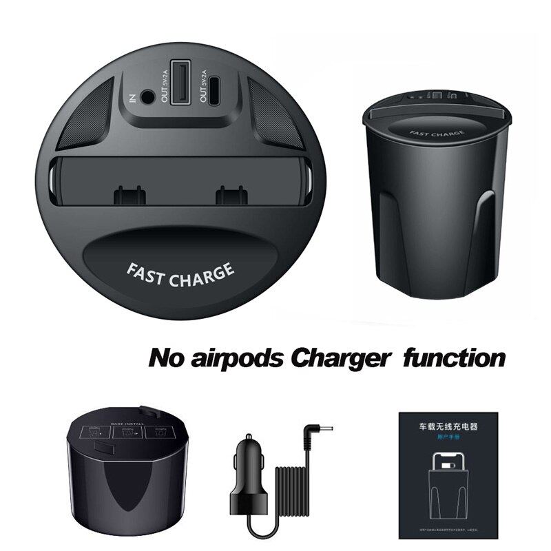 Portabicchieri Caricatore Wireless Auto - Ricarica Rapida 10W - Uscita USB - Con Supporto & Indicatore - Per iPhone 12/11/XS/XR: CN9 Nero