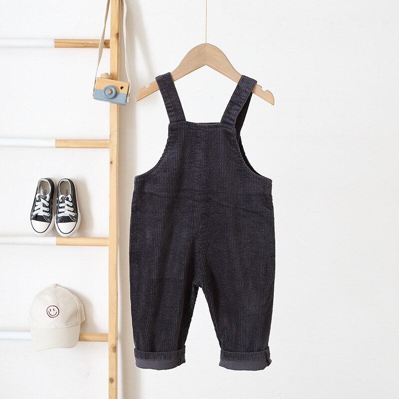 Baby Boy Overalls Effen Kleur Herfst Lente Corduroy Meisjes Jumpsuit Casual Losse Baby Kids Jumpsuit Broek Met Zakken: Donkergrijs / 12m