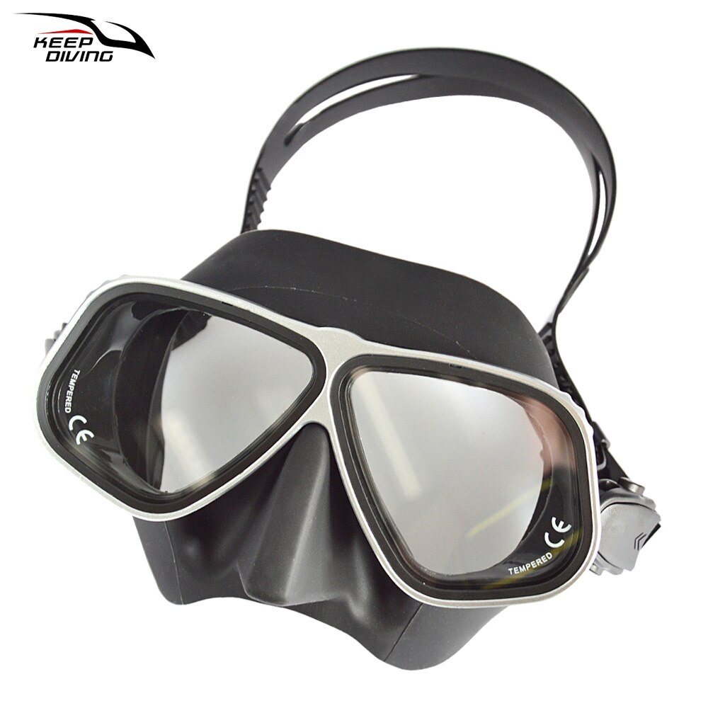 Gratis Duikbril Ultra Low Volume Snorkelen Bril Kleur Aluminium Frame Duikbril Voor Scuba Dive: Black silver