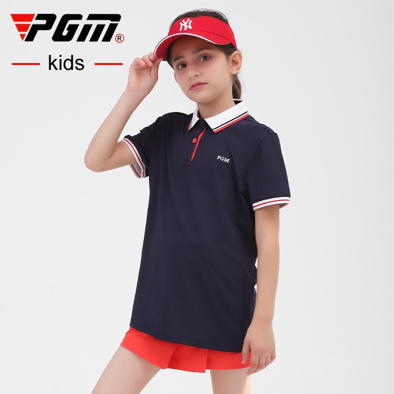 PGM Golf Clothing Summer Girl Golf T-Shirt Short Sleeve Golf Shirts Comfortable And Breathable Tops Golf Apparel S-XL YF413: YF413-Navy / S-130cm