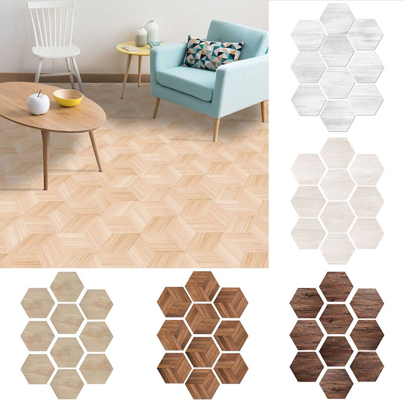 10Pcs/Lot Wood Texture Floor Sticker Waterproof Pvc Diy Stick Ground Wallpaper For Kitchen Bathroom Home Decor Floor Decal