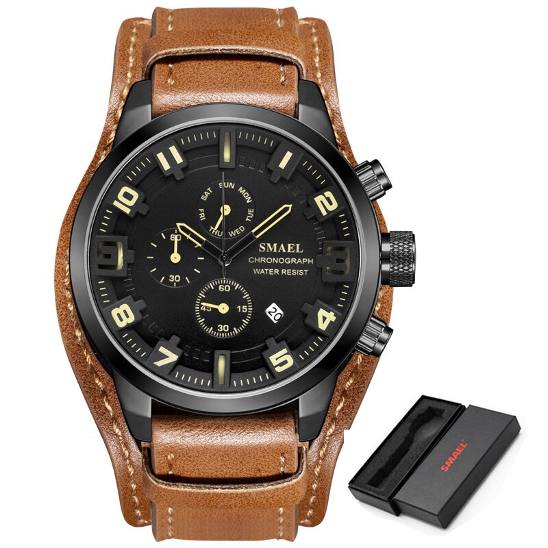 SMAEL Horloge Mannen Mode Sport Quartz Klok Heren Horloges Top Brand Luxe Chronograaf Waterdicht Horloge Relogio Masculino: Brown