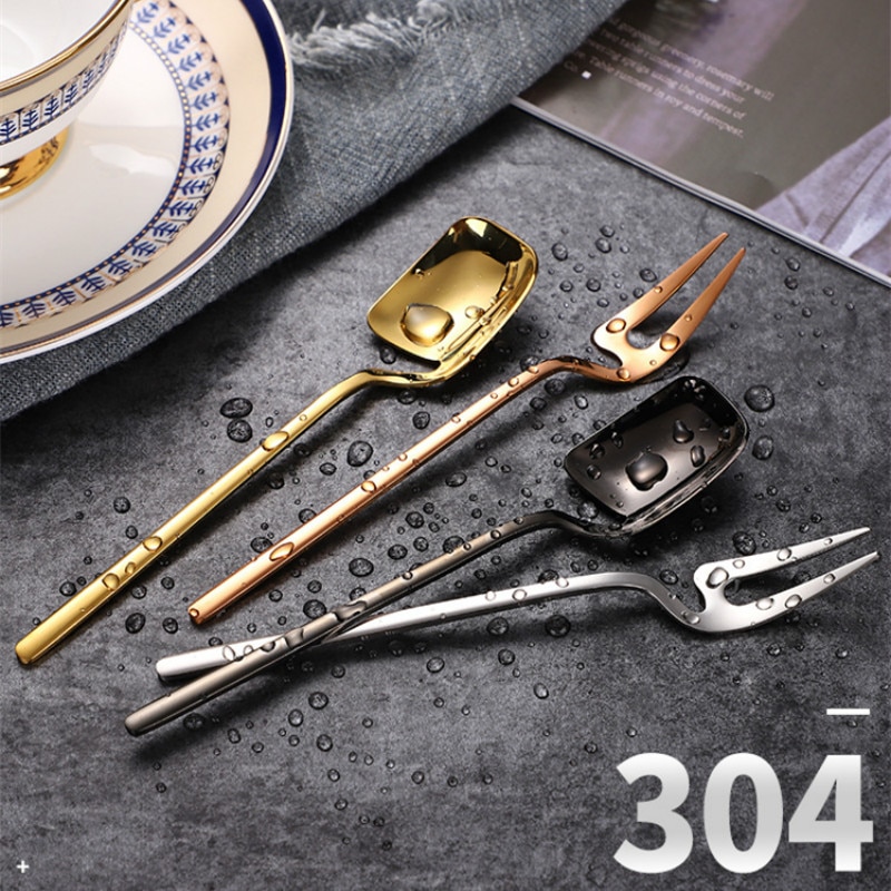 stainless stirring Small spoon hanging cup spoon dessert fruit fork coffe spoon cute stainless steel forks coffee accessories