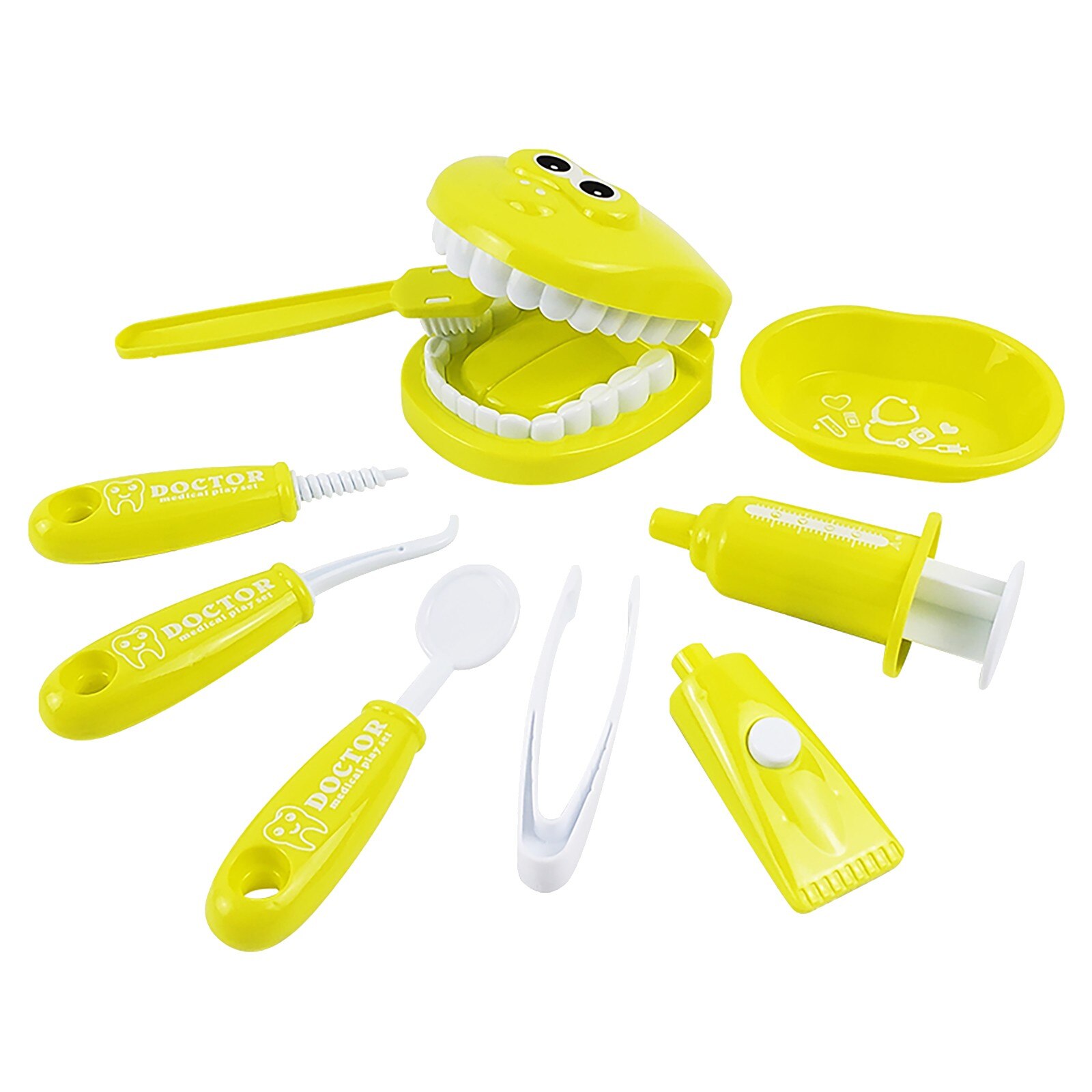 9 Stks/set Kids Pretend Play Toy Tandarts Controleren Tanden Model Voor Artsen Rollenspel Speelgoed Grappige Educatief Juguetes De Los niños L3: YELLOW