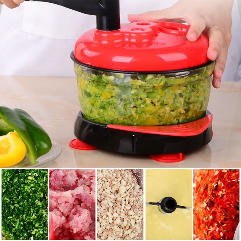 Kitchen Manual Food Processor Mixer Egg Blender Meat Grinder Vegetable Chopper Shredder Stainless Steel Blade Cutter