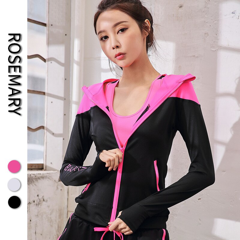 Fall Yoga Clothes Women's High Breathable Sweat-absorbent Slim Fitness Clothes Long Sleeve Zipper Sports Jacket: M / Rose Red