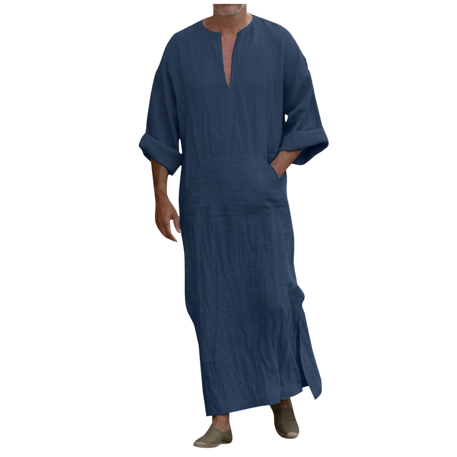Men's Muslim Jubba Thobe Ramadan Long Robe Kaftan Dubai Abaya Eid Ramadan Robes Moroccan Arabic Outfits Male Prayer Clothes