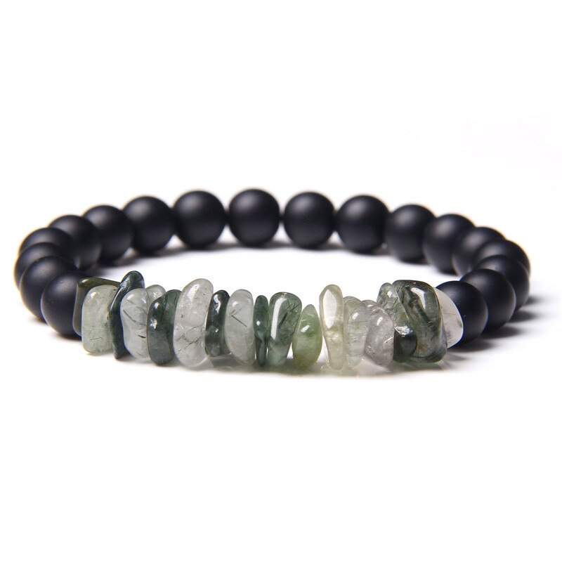 Gray map gem stone beaded bracelets for men women Lucky Green Rutilated Quartz crystal beads charm bracelet jewelry: 2 Matte onyx / 21cm