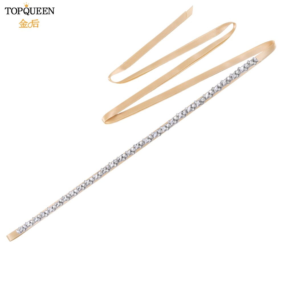 Topqueen S404 Zilveren Steentjes Riem Bruids Trouwjurk Accessoires Vrouwen Diamonds Party Gown Avond Sash Kleding Applicaties: champange ribbon
