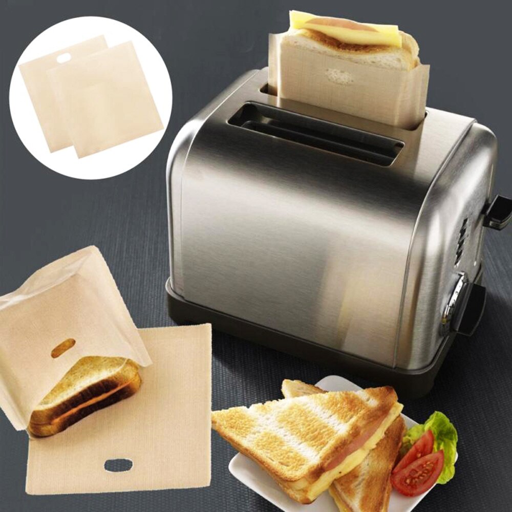 10PCS Toast Pocket Bag Non-Stick Reusable Toaster Sandwich Baking Pouch Kitchen PTFE Toast Bag Non-stick Microwave Bag