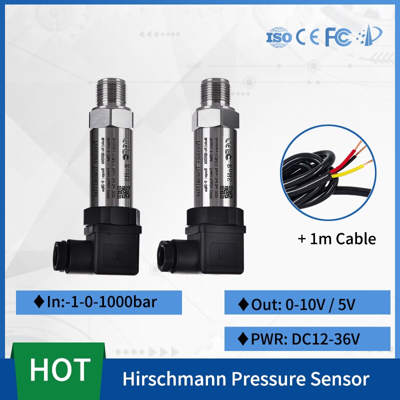 Pressure Range Measurment 0-10V 5V Output For Water Tank Oil Gas -1-0-1000bar Pressure Transmitter Connector With 1m Cable
