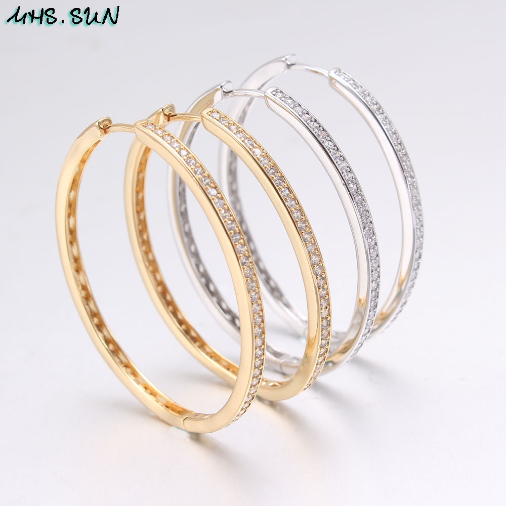 Mhs. Zon Mode Oorringen Met Aaa Zirkoon Cirkel Oorbellen Eenvoudige Oorbellen Grote Ovale Gouden Kleur Loop Oorbellen Voor Vrouwen