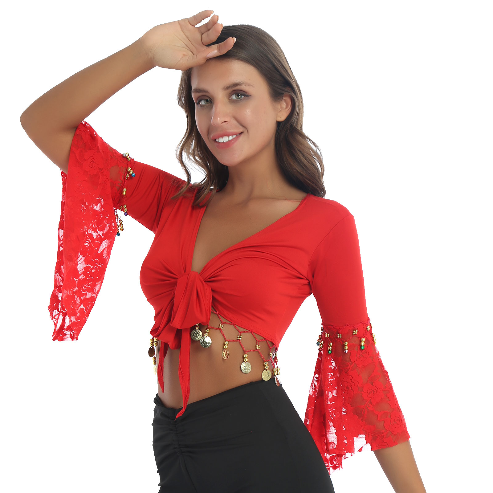 Vrouwen Kwastje Buikdans Top Sexy Pailletten Bra Crop Tops Vrouwelijke Mode Bel Kraal Kant-Up Praktijk kleding Vest: XXL / Paars