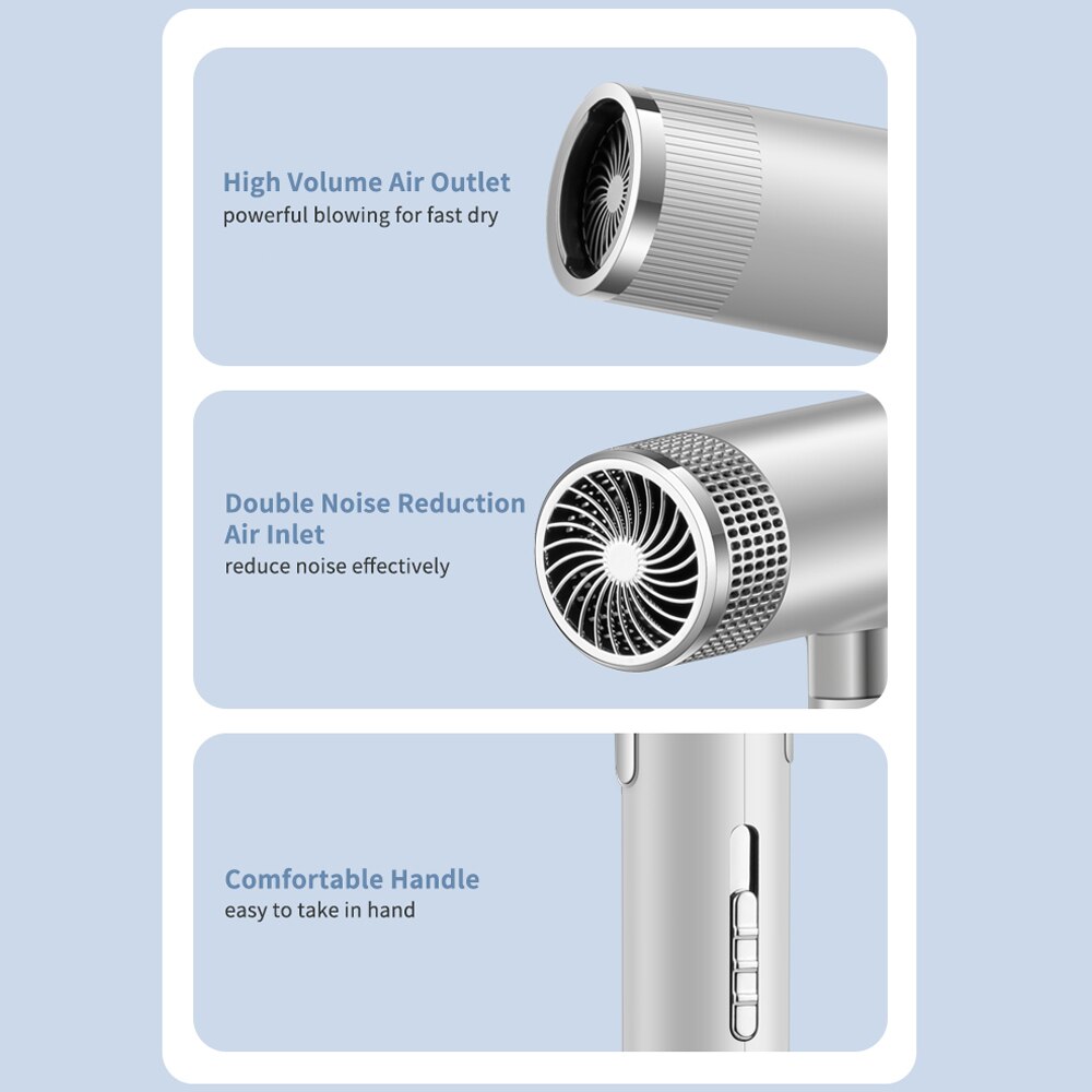 Negative Ion Hair Dryer Powerful Anion Cold Wind Fast Dry Constant Temp Snowflake Button Blower anti-static Hair Tools