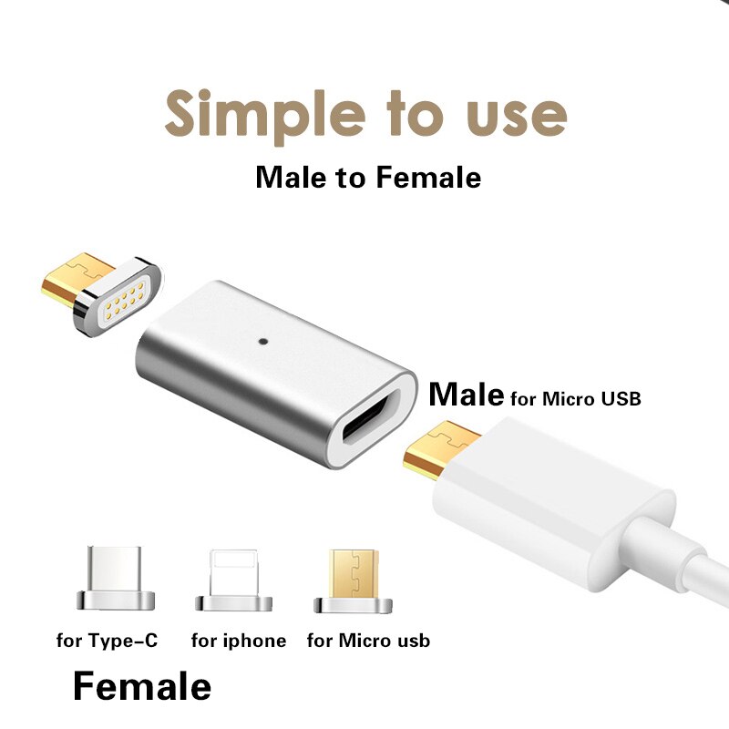 Magnetische Usb Adapter Man-vrouw Micro Usb Naar Voor Iphoneios Android Type Usb C 8 Pin 3in1 Datakabel converter Adapter