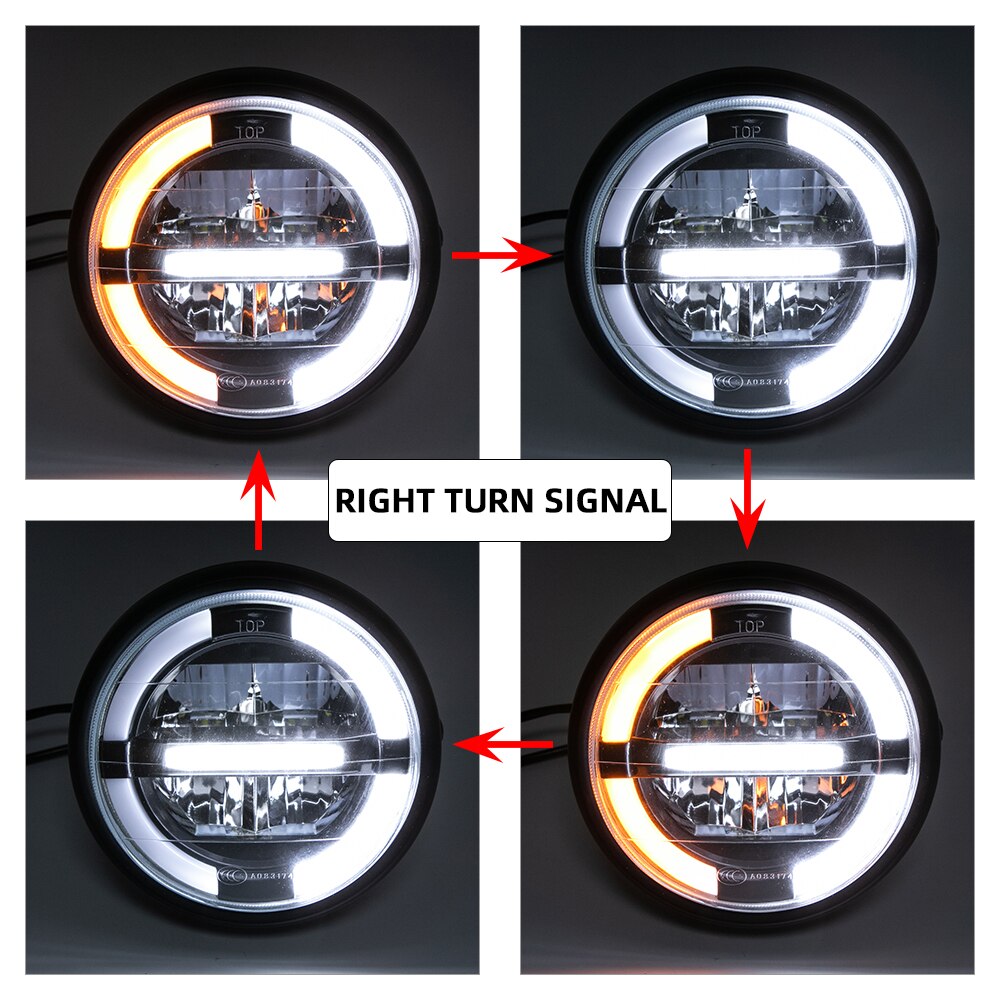 7 Zoll LED Motorrad Scheinwerfer Blinker Universal- 7 "Runde Kopf Licht Scheinwerfer Cafe Rennfahrer Bobber Honda