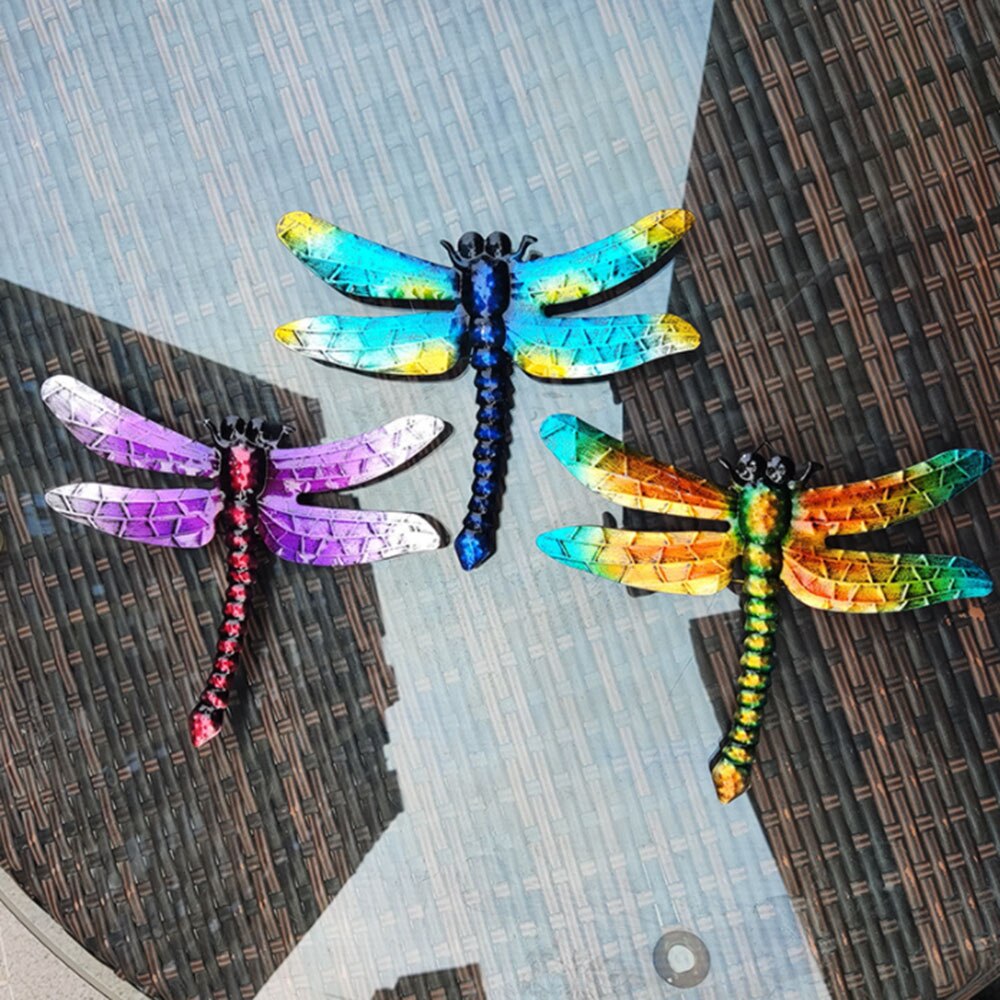 Metal Dragonfly Wall Decor Outdoor Garden Fence Art Hanging Decorations for Living Room Bedroom